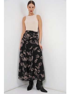 Bigdart Kadın Desenli Şifon Etek 8057 - Siyah