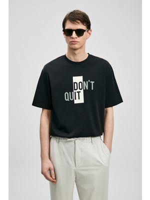 Lufian Carl Modern Grafik T- Shirt Siyah