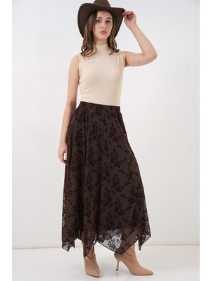 Bigdart Kadın Desenli Astarlı Etek 8059 - Kahverengi