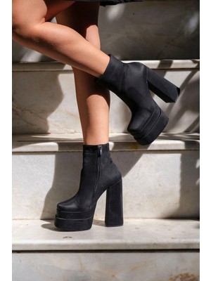 Ayakkabı Ateşi Siyah Süet Çift Platform Özel Tasarım Kadın Ayakkabı Vega