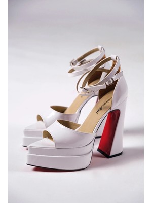 Ayakkabı Ateşi Beyaz Rugan Çift Platform Özel Tasarım Kadın Ayakkabı Otto