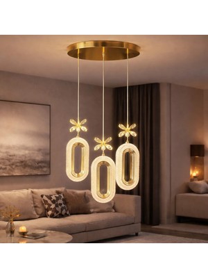 Kialed Flow LED Avize 3 Renk Işıklı Salon Mutfak Yatak Odası Plafonyer Üçlü Sarkıt