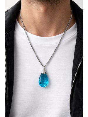Herşey Nota Anime Sao Yui Mavi Kristal Kolye Gümüş Renk 60 cm Unisex Metal Aksesuar
