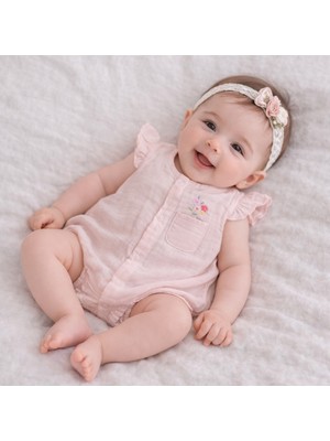 Necix Kız Bebek Yazlık Müslin Tulum 0- 6 Ay 5481 5484