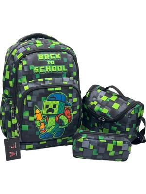 Betto's Erkek Çocuk Ilk Okul Sırt Çantası 3'lü Set Ilkokul Çantası Karakter Desenli Takım Yeşil
