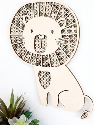 Aslan Figürlü Ahşap Hazeran Görünümlü Çocuk Odası Duvar Dekoru