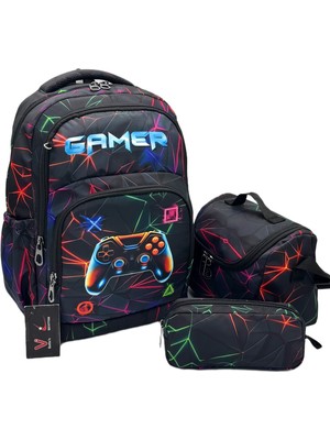 Betto's Çocuk Ilk Okul Sırt Çantası Siyah 3'lü Set Ilkokul Çantası Karakter Desenli Takım