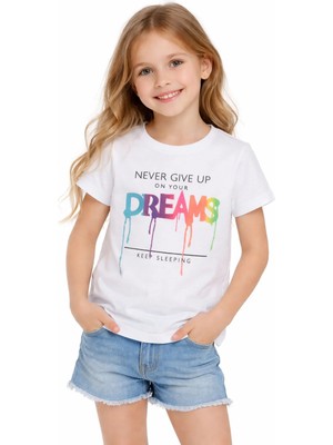 Essu Kız Çocuk Dreams Yazı Desenli Beyaz Renk Kısa Kol Tişört