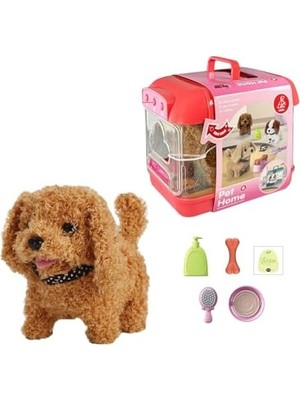 Vigordurus Oyuncak Sesli Işıklı Yürüyen Hareketli Köpek Taşıma Çantalı Aksesuarlı Set Taşınabilir Çanta +Pil  (Kırmızı-Kahverengi)