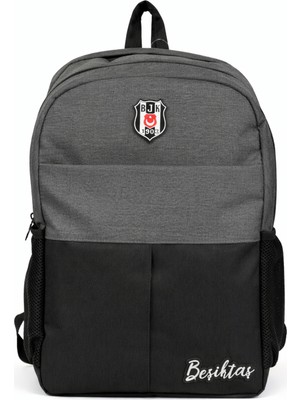 Beşiktaş Lisanslı 3 Bölmeli Gri Siyah Paraşüt Kumaş Sırt Çantası - Laptop Bölmeli Okul Çantası