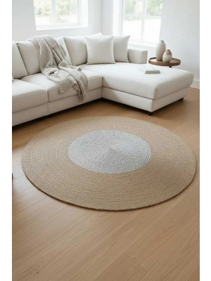 Home İnn Yuvarlak Bohem Halı – Hasır Görünümlü Jüt Stil Dekoratif Salon Halısı