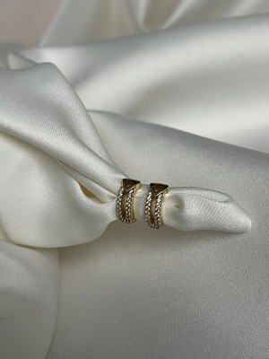 Yeknova Xuping 14K Gold Renginde Taş Detay Modern Tasarım Kararmaz Kadın Halka Küpe