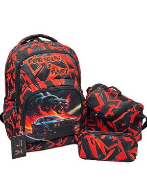 Betto's Erkek Çocuk Ilk Okul Sırt Çantası 3'lü Set Ilkokul Çantası Karakter Desenli Takım Kırmızı