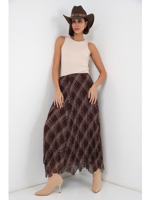 Bigdart Kadın Asimetrik Kesim Şifon Etek 8056 - Kahverengi