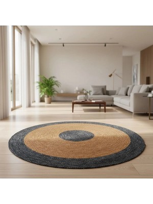 Home İnn Iskandinav Yuvarlak Halı - Mavi Natural Çift Renkli Polipropilen Dekoratif Kilim