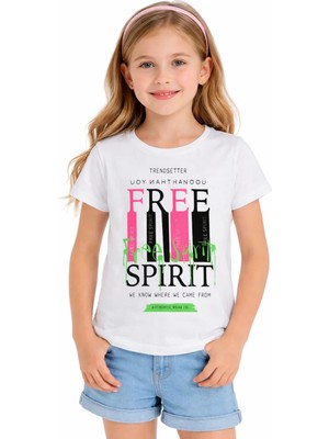 Essu Kız Çocuk Free Spirit Yazı Desenli Beyaz Renk Kısa Kol Tişört
