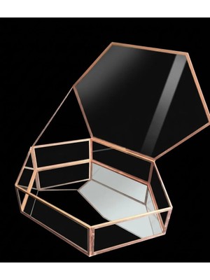 Geometrik Kapaklı Altıgen Cam Takı Mücevher Nişan Çikolata Kutusu