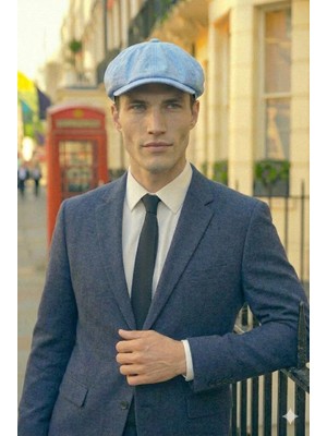 Belifanti Collection Erkek Bebe Mavisi Yazlık Keten Şapka Ingiliz Modern Peaky Blinders Stili