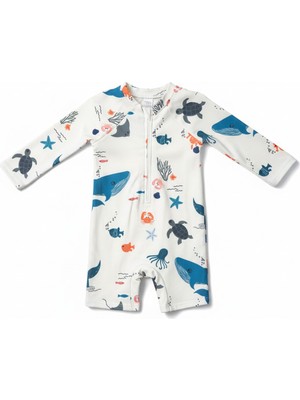 Minipodyum Erkek Bebek Mayo Uzun Kollu Deniz Temalı