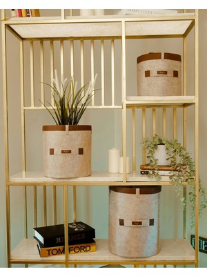 Popüler Sepet Deri Şeritli Yuvarlak Çok Amaçlı Düzenleyici Organizer Kutu Keçe Sepet (3'lü Set)