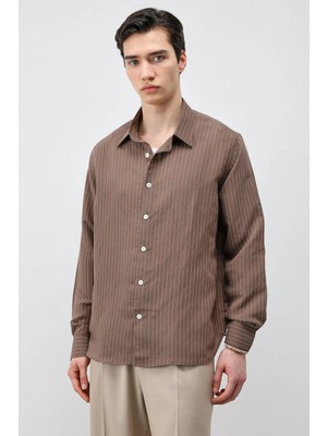 Antioch Kahve Çizgili Erkek Gömlek