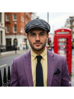 Belifanti Collection Erkek Füme Yazlık Keten Şapka Ingiliz Modern Peaky Blinders Stili