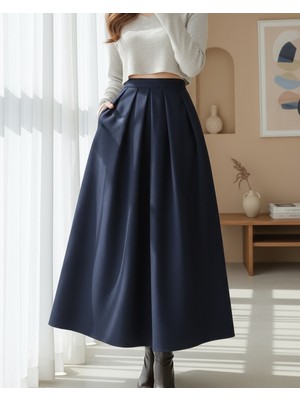 Moda Morfo Pileli Fermuarlı Kaşe Etek -Laci