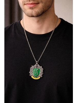 Herşey Nota Harry Potter Slytherin Yılan Amblem Metal Kolye Gümüş Renk 60 cm Unisex