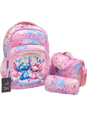 Betto's Kız Çocuk Ilk Okul Sırt Çantası 3'lü Set Ilkokul Çantası Karakter Desenli Takım Pudra