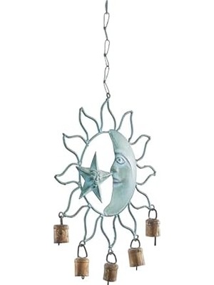 Vigordurus Deco 79 Metal Güneş ve Ay Çanı Çanlı, 33 cm x 28 cm x 2,5 Cm, Turkuaz
