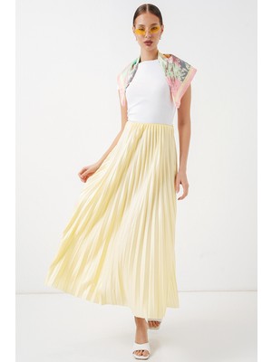 Bigdart 8009 Deri Görünümlü Piliseli Etek - Sarı