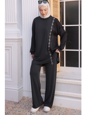 İmaj Butik Siyah Yan Fermuar Detaylı Tunik Pantolonlu Takım