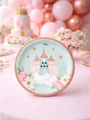 Parti Adresi Prenses Şato Temalı Karton Tabak – Doğum Günü Parti Tabağı 8'li
