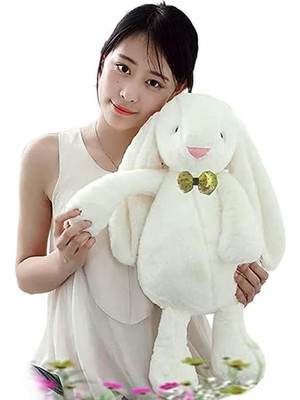 Vigordurus Bigibu Papyonlu Uyku Arkadaşım 65 cm Uzun Kulak Peluş Tavşan (Beyaz) - Çocuk - Paskalya - Plüş Oyuncak