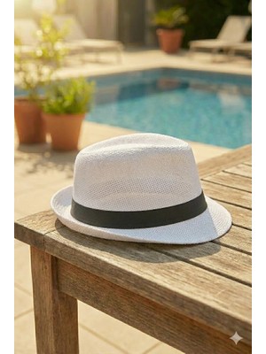 Belifanti Collection Premium Beyaz Hasır Fötr Şapka Unisex Michael Jackson Model