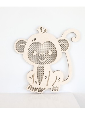 Maymun Figürlü Ahşap Hazeran Görünümlü Çocuk Odası Duvar Dekoru