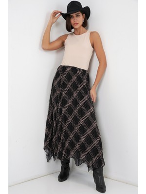 Bigdart Kadın Asimetrik Kesim Şifon Etek 8056 - Siyah