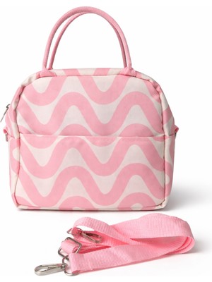 Ecrou Dalga Desenli Isı Yalıtımlı Beslenme ve Öğle Yemeği Çantası Pudra 24,5 x 21,5 cm