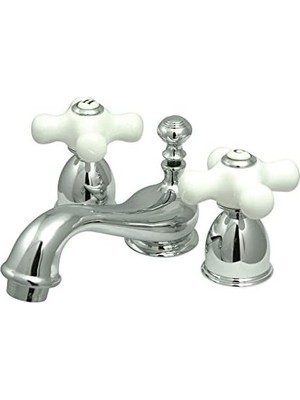 Vigordurus Of ES3951PX Porselen Çapraz Saplı Yaygın Lavabo Bataryası, Mini, Parlak Krom