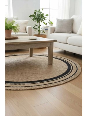 Home İnn Kenar Çizgili Yuvarlak Polipropilen Halı - Siyah Şeritli Modern Antre Mutfak Kilimi