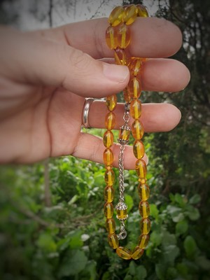 Plaka53 Shop 7X12 mm Arpa Kesim Sarı Sıkma Kehribar Tesbih - Usta Işçilik Reçine Bazlı