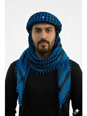 Belifanti Collection Nazar Boncuklu Özel Tasarım Mavi Puşi Şapka Etnik Kefiye Model