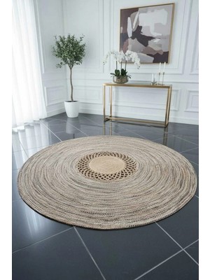 Home İnn Yuvarlak Halı – Hasır Görünümlü Örgü | Naturel Dekoratif Salon Halısı | Modern & Rustik Tasarım