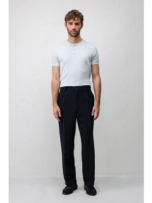 Antioch Lacivert Pileli Relaxed Fit Erkek Pantolon