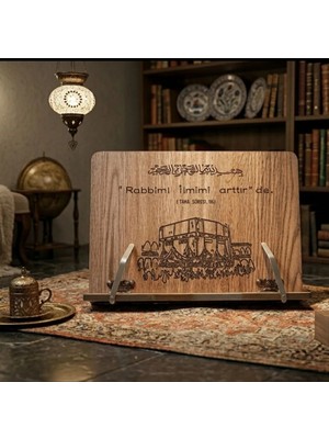İskender Wood Ahşap Kabe Görselli Ahşap Kitap Kuran Okuma Rahlesi Tablet Tutucu Stand