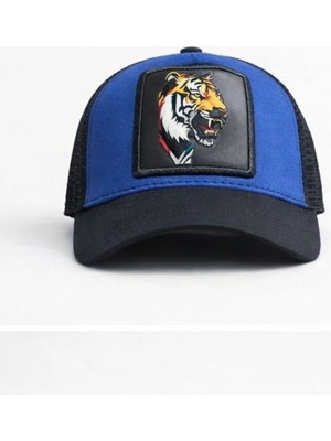 Soulistic Collection Mavi Renk Kaplan Baskılı Yarı Fileli Şapka