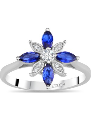 Keops Pırlanta Safir Taşlı Lotus Çiçeği Yüzük - 1100677
