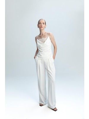 Kameya Pencere Detaylı Yüksek Bel Pantolon