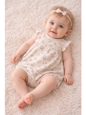 Neciks Necix's Kız Bebek Yazlık Tulum 0- 6 Ay Coton Penye Kumaş 5470 5457 5491