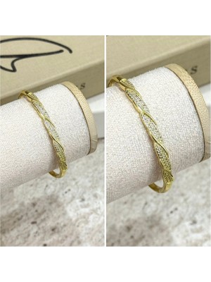 Ca Shopping Yaprak Desen Altın Kaplama Çelik Kararmaz Kelepçe Bilezik